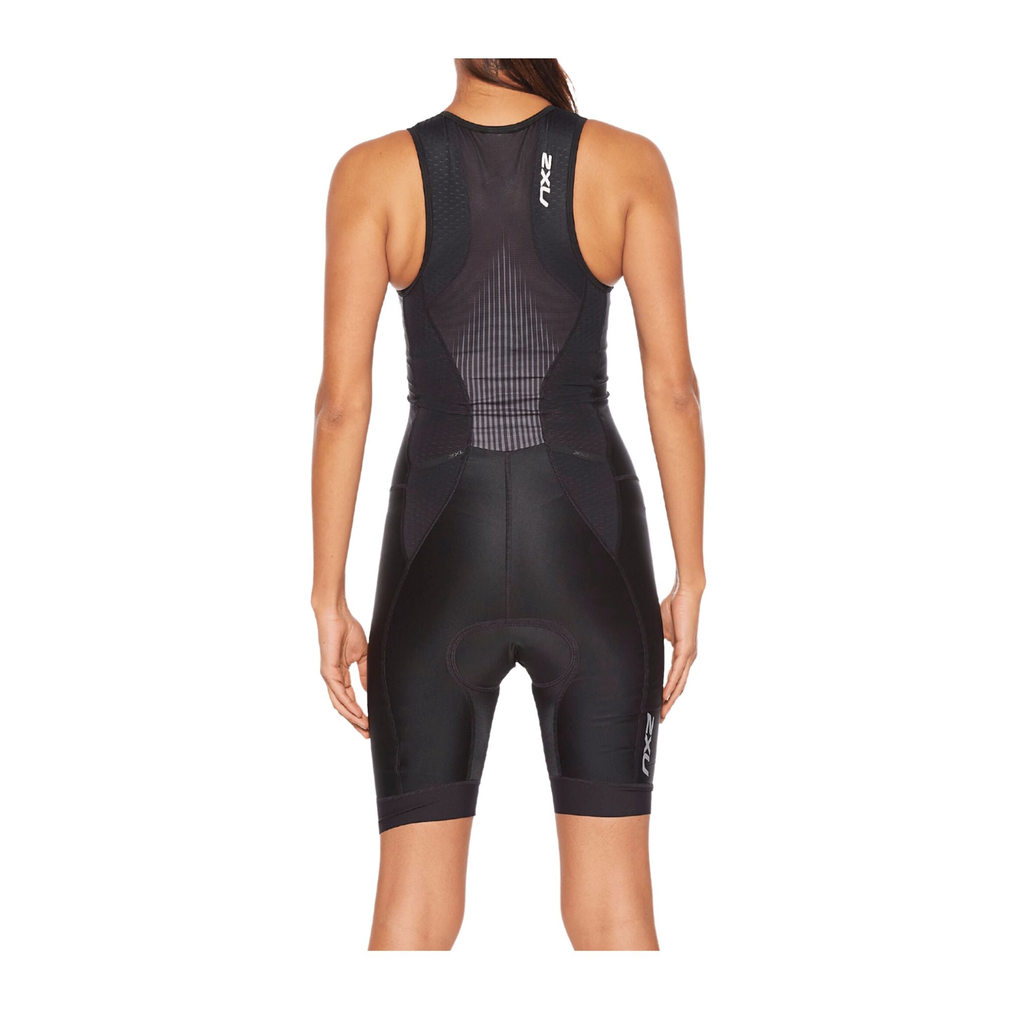 Back view of 2xu womens tri suit black & shadow 