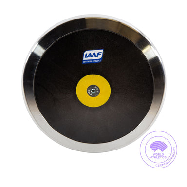 denfi hyper superspin black discus with yellow centre steel rim